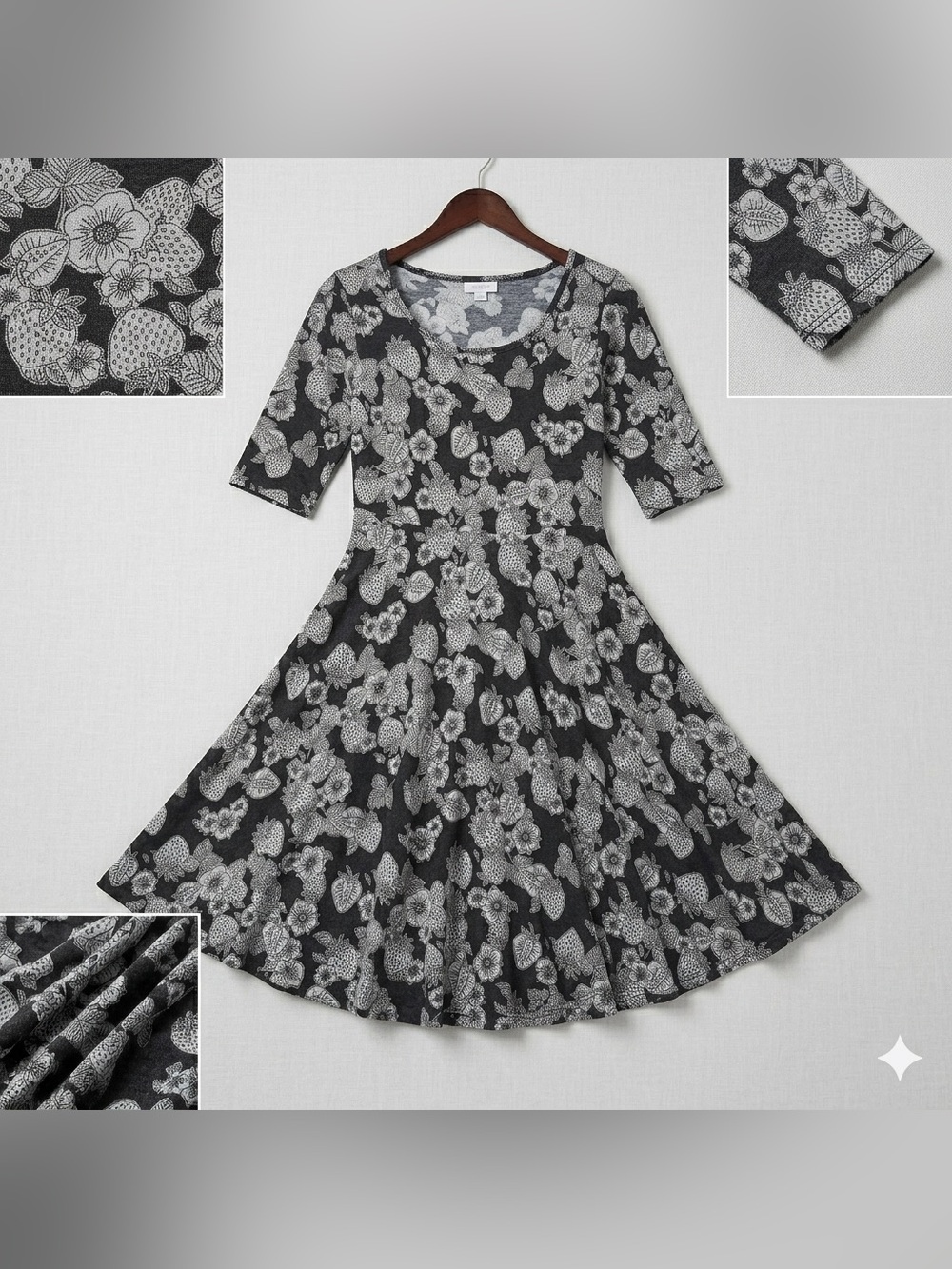 LuLaRoe Black and White Floral Midi Dress